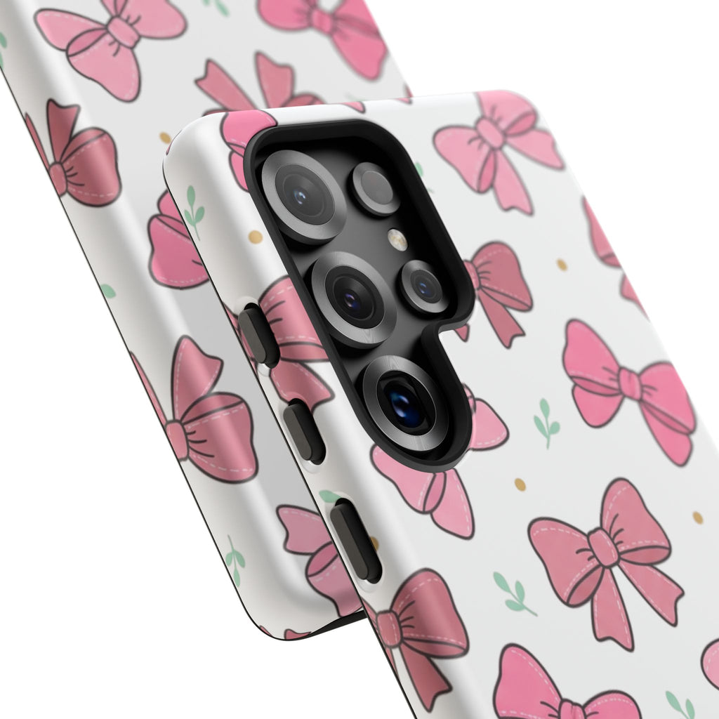Pink Bow Pattern Phone Case — Cute Floral Ribbon Tough Case