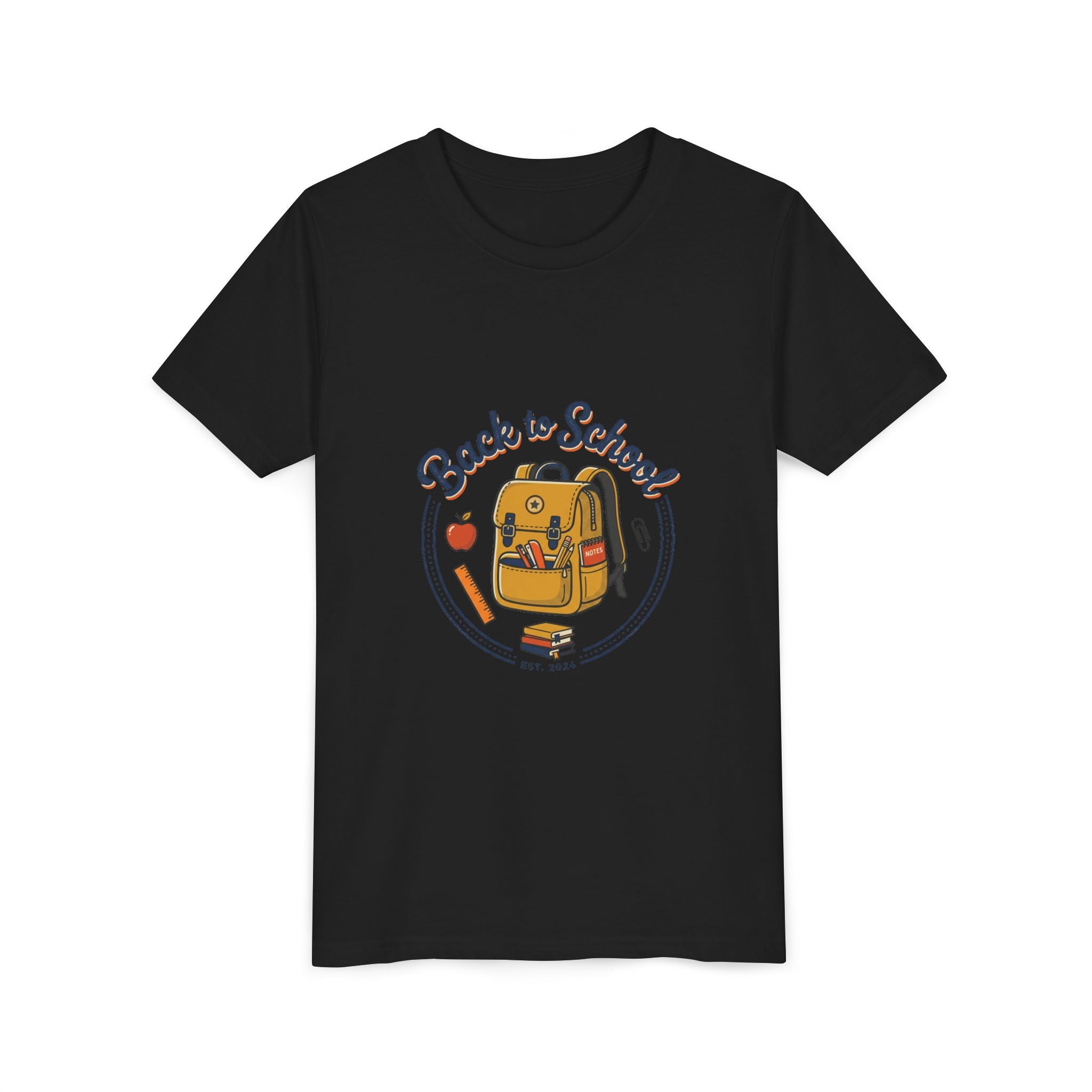 Back to School Youth Tee – Cute Backpack & Apple Kids T‑Shirt for First Day of School